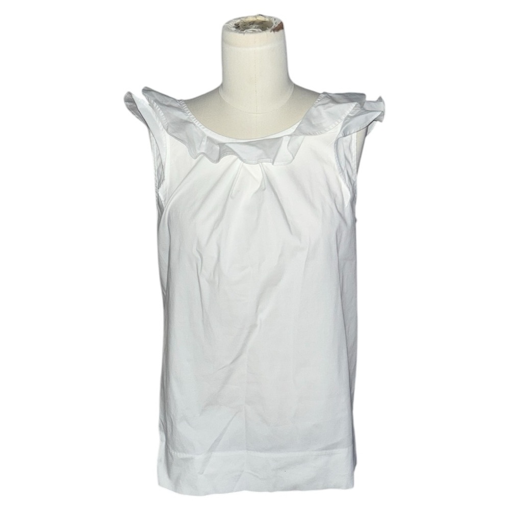 J. Crew White Ruffle Collar Sleeveless Shirt Tank Top